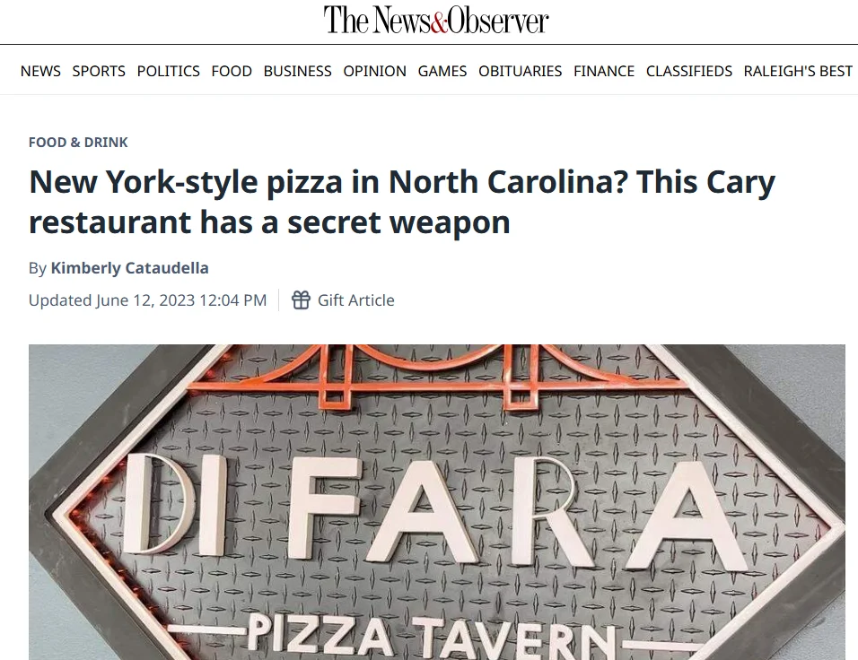 Sign for Di Fara Pizza Tavern in Cary, North Carolina