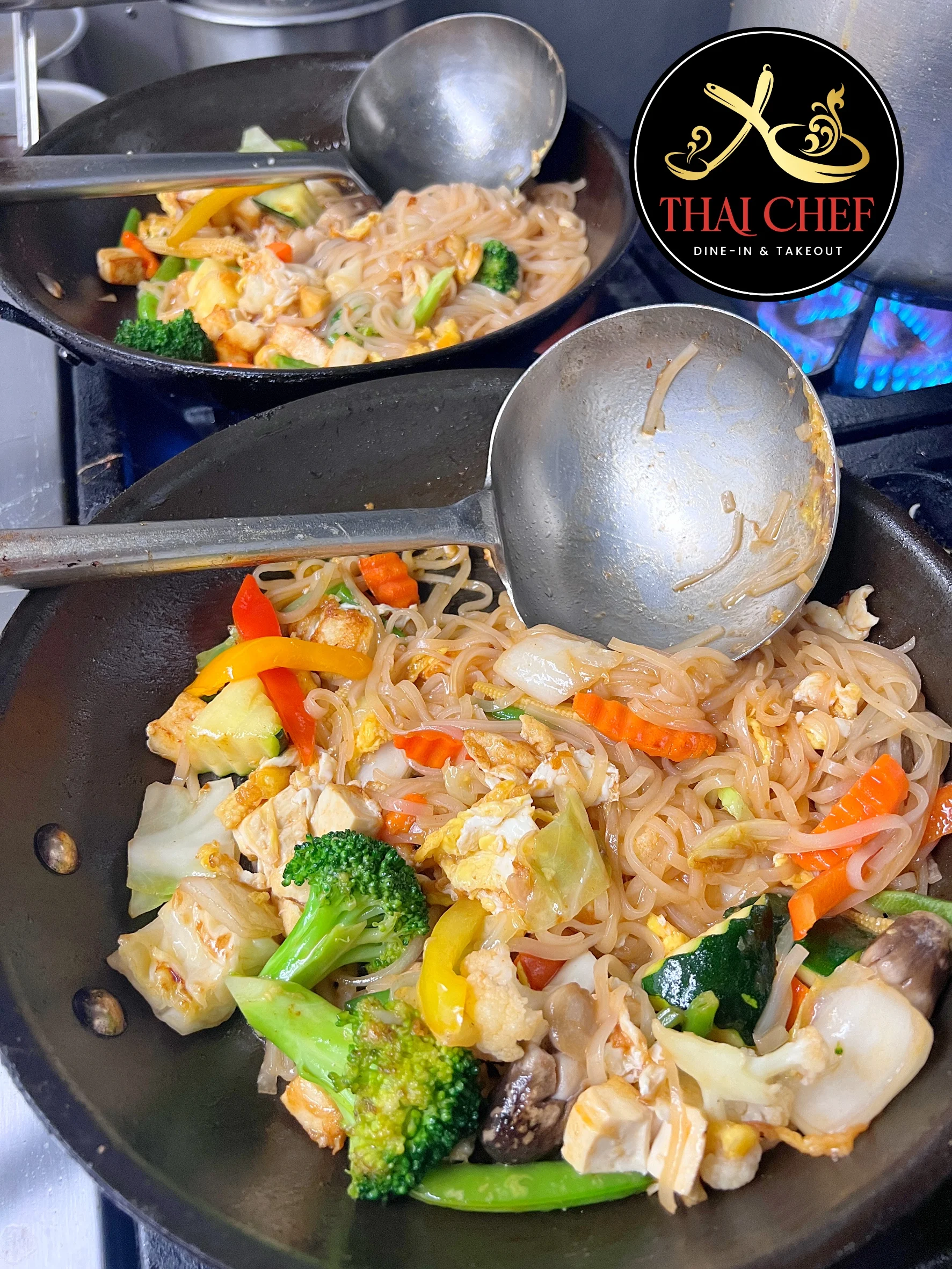 Stir-fried Thai pad see ew with vegetables