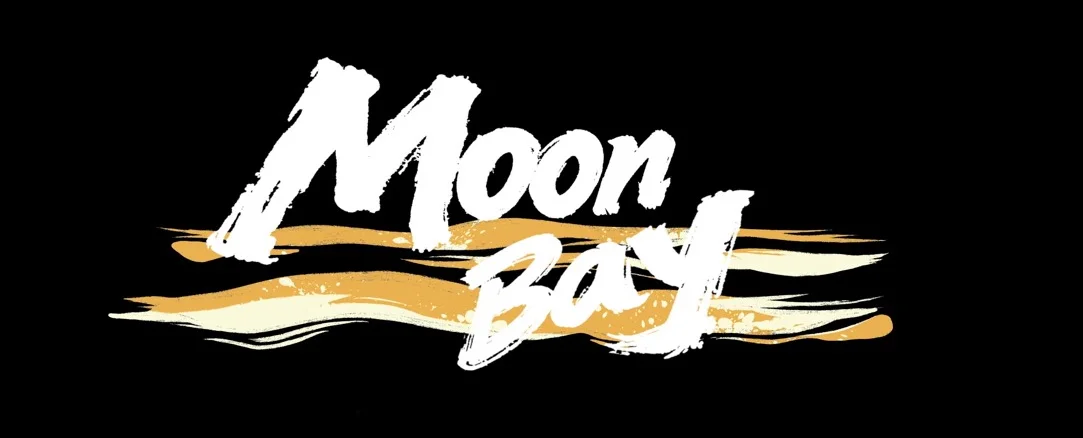 Logo design for Moon Bay restaurant with artistic brush strokes