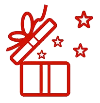 Open gift box with stars and ribbon on a festive background