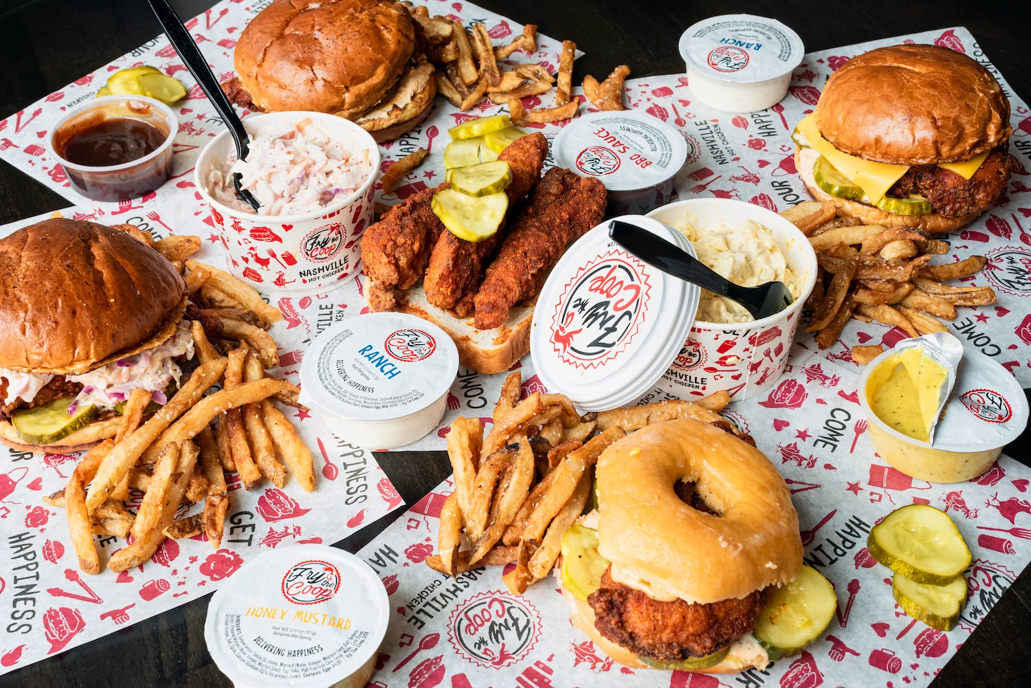 Nashville hot chicken sandwiches with fries
