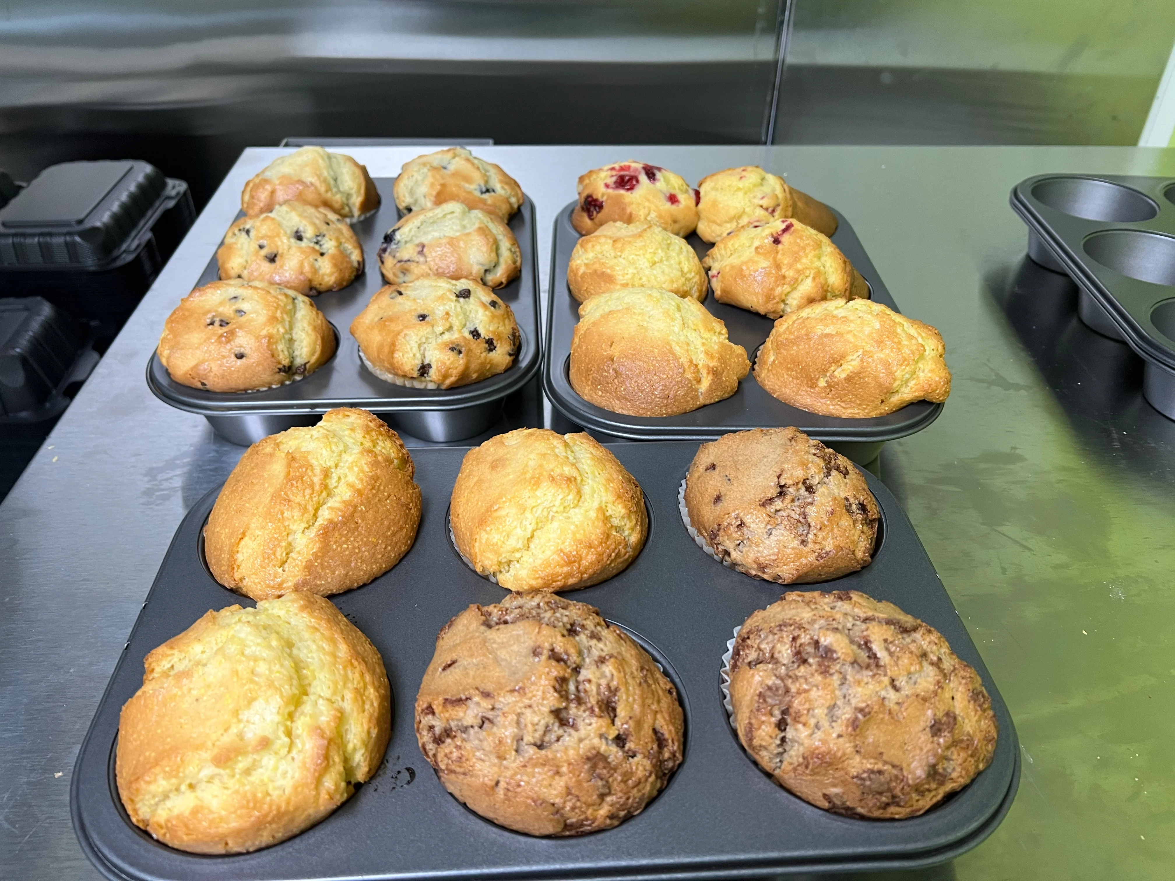 Freshly baked muffins assortment in a bakery