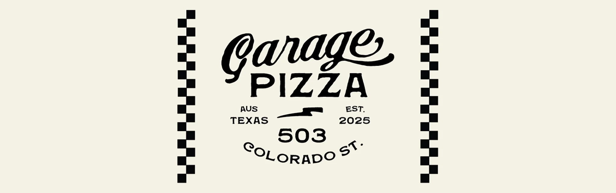 Logo of Garage Pizza, an Austin, Texas based pizza restaurant inside Garage Cocktail Bar established in 2025.