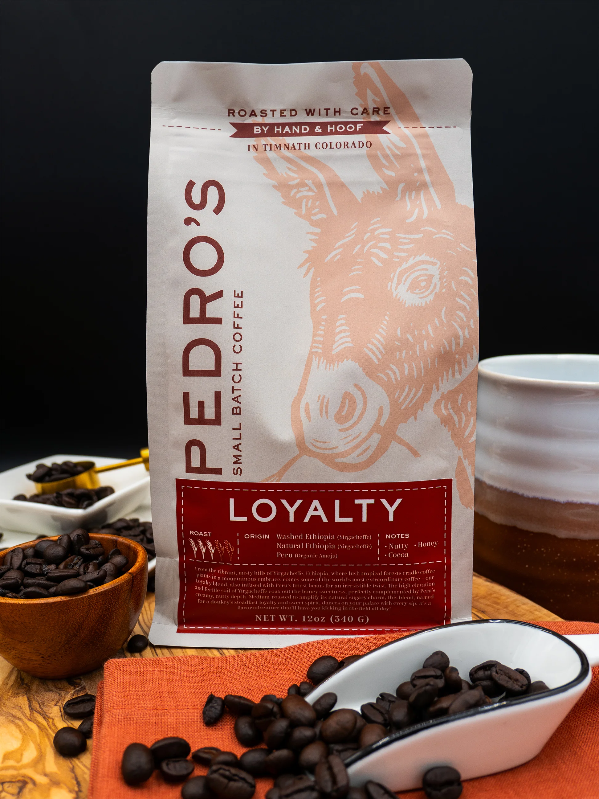Bag of Pedro's small batch coffee, Loyalty blend from Timnath, Colorado