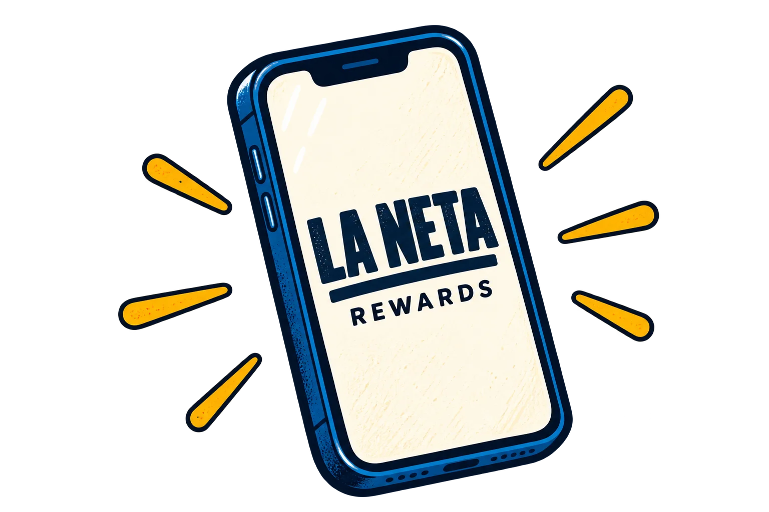 Illustrated smartphone displaying restaurant rewards program branding