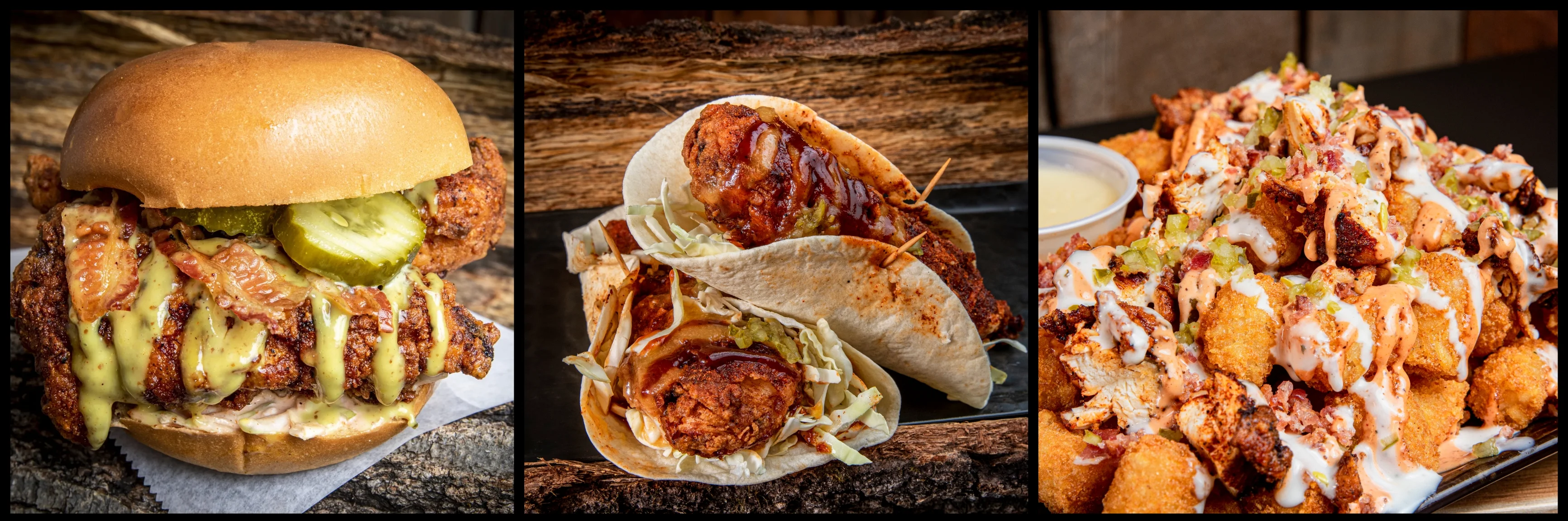 Southern fried chicken sandwich trio with sides
