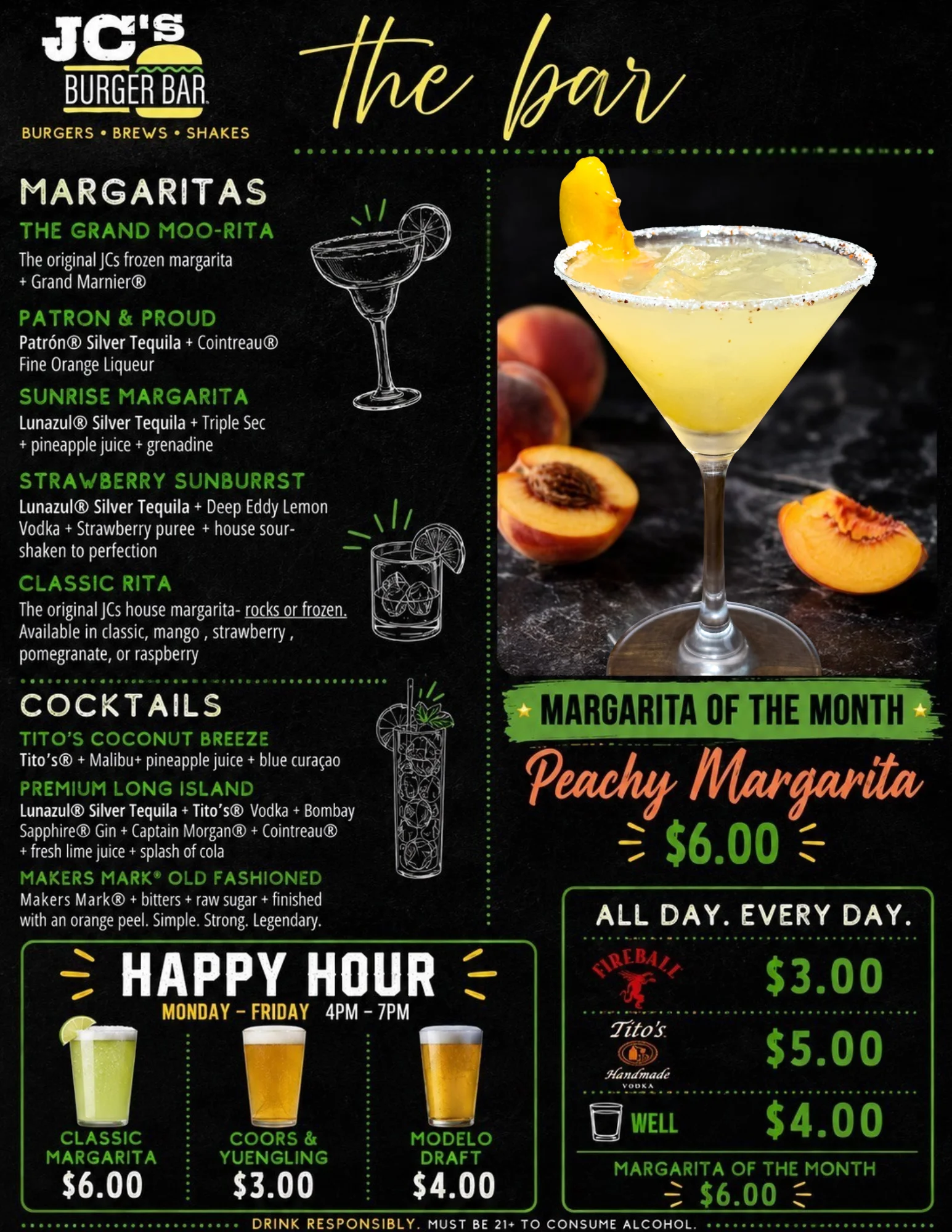 Colorful margarita cocktails at a vibrant bar