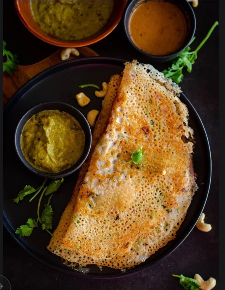 Crispy South Indian dosa served with chutneys