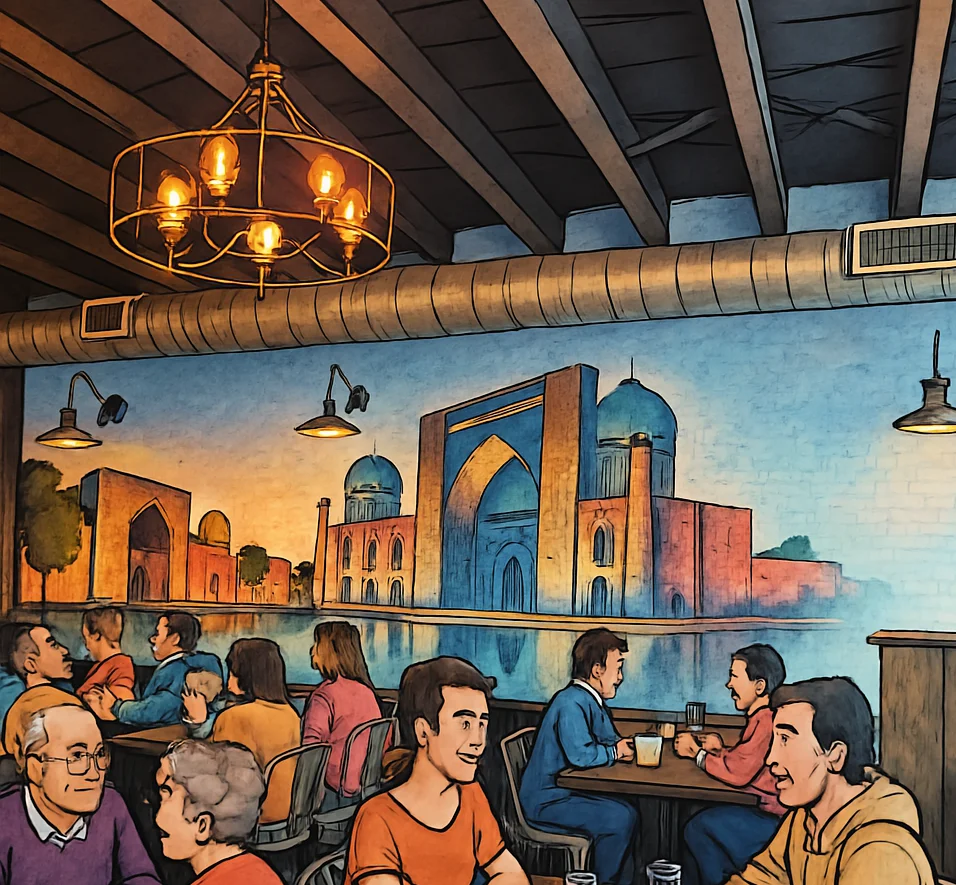 Elegant dining room at Samarkand Nights restaurant in Brooklyn, NY