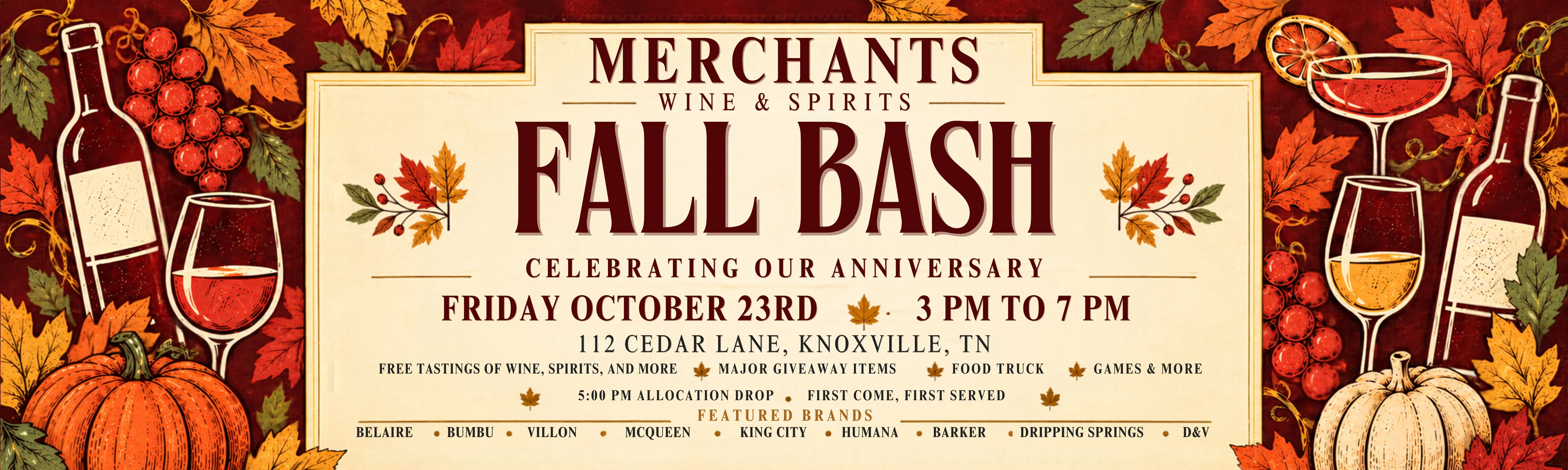 Restaurant Thanksgiving celebration promotional poster with autumn leaves and event typography