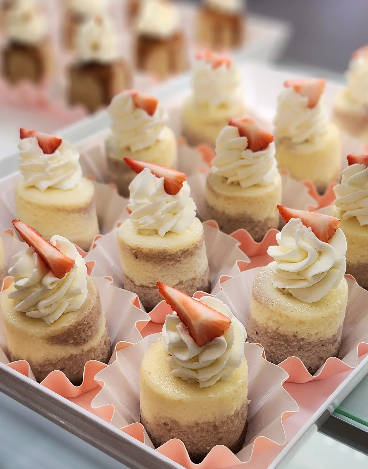 Mini strawberry shortcakes on display