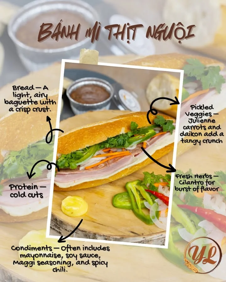 Vietnamese banh mi sandwich with fresh herbs