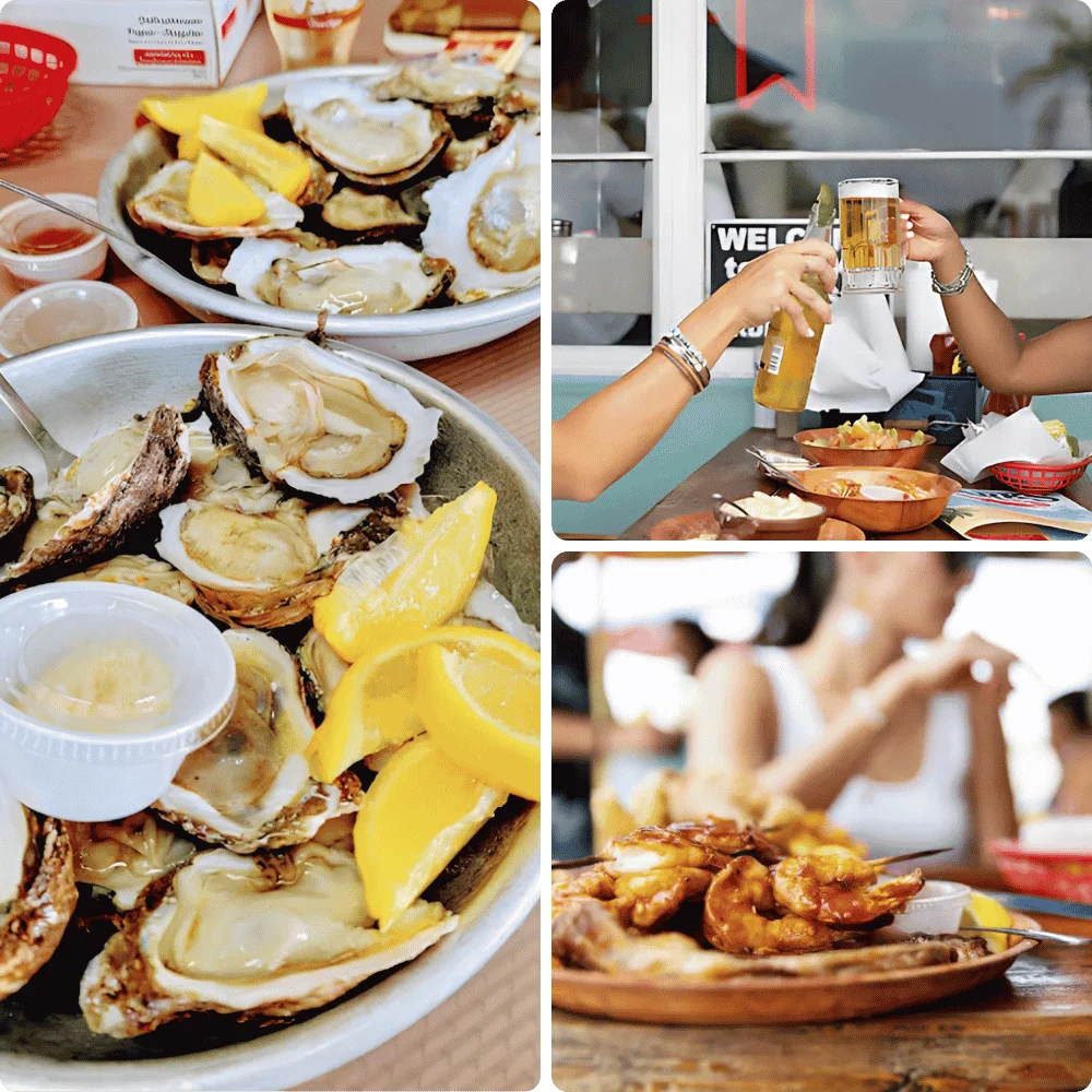 Seafood platter with oysters and shrimp served at Tarks of Dania Beach