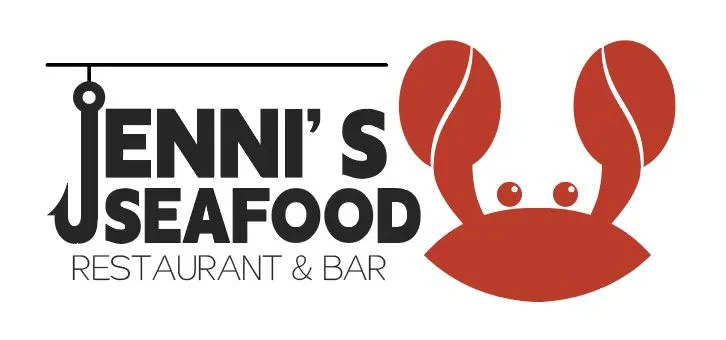 A logo for a seafood restaurant featuring a stylized crab with the name 'Jenni's Seafood Restaurant & Bar'.