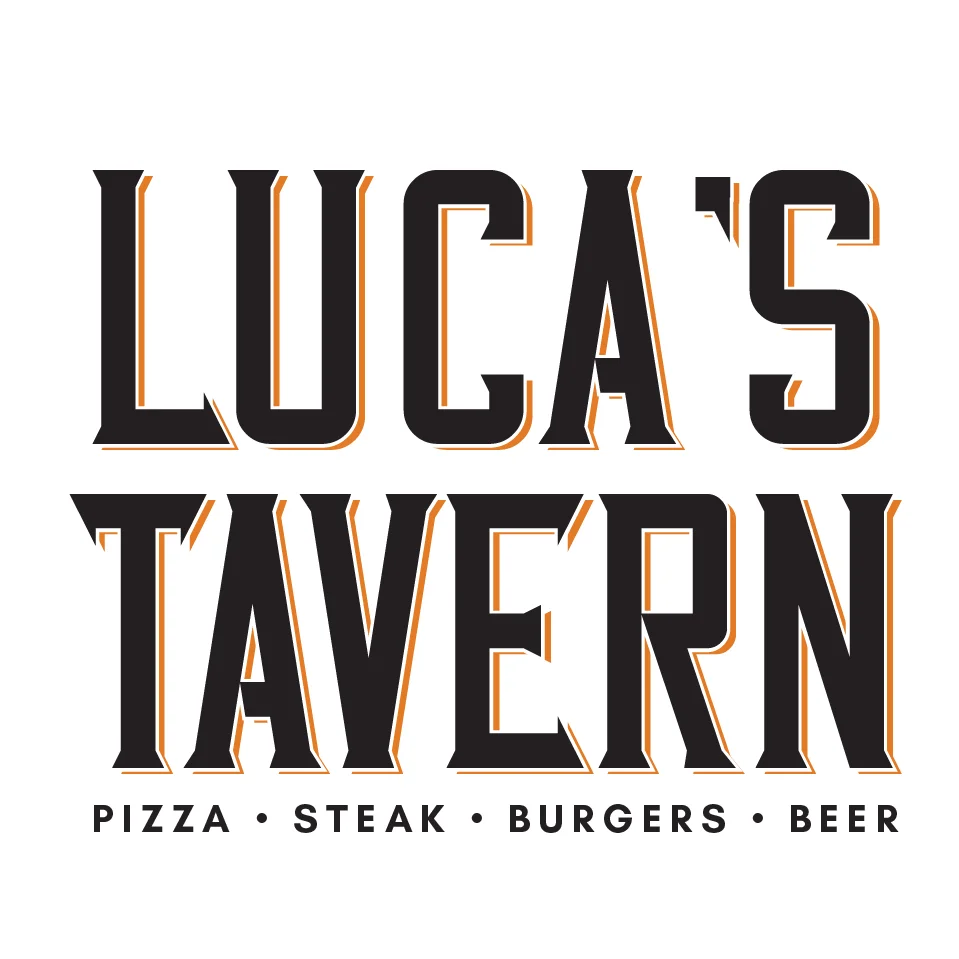 A sign featuring the name of a tavern with an emphasis on pizza, steak, burgers, and beer.