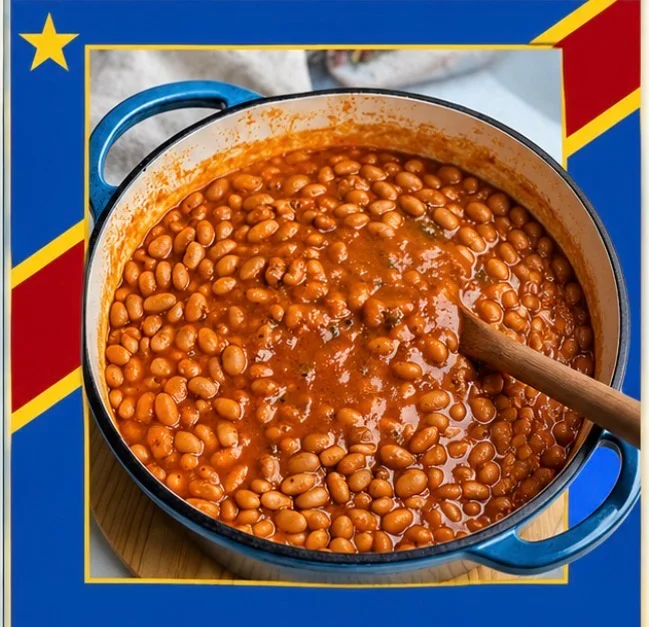 Congolese moambe beans in a rustic pot