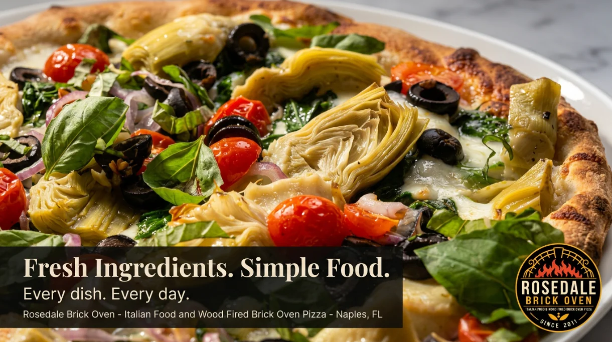 Wood-fired pizza with artichokes and fresh basil