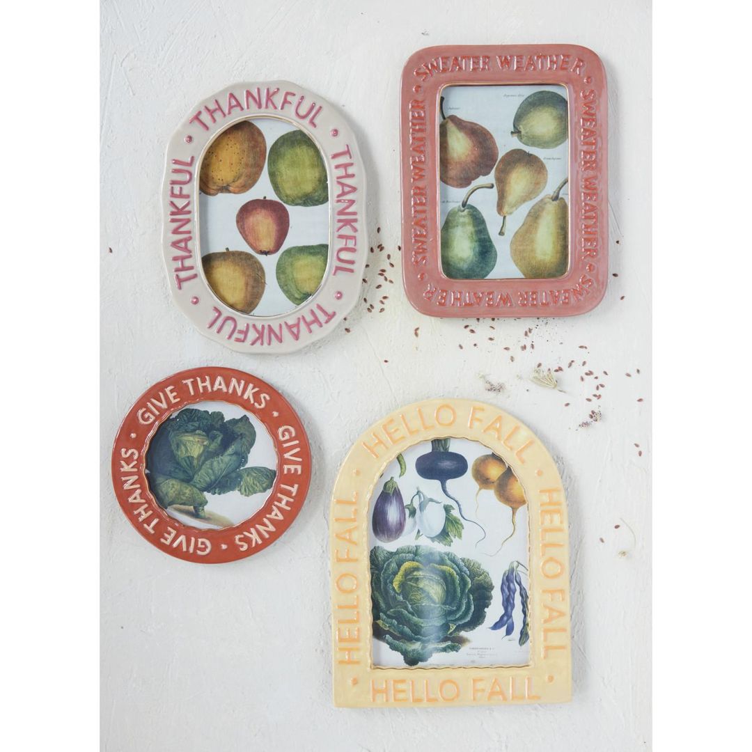 Hand-Painted Embossed Stoneware Photo Frame Give Thanks - Image 1 of 2