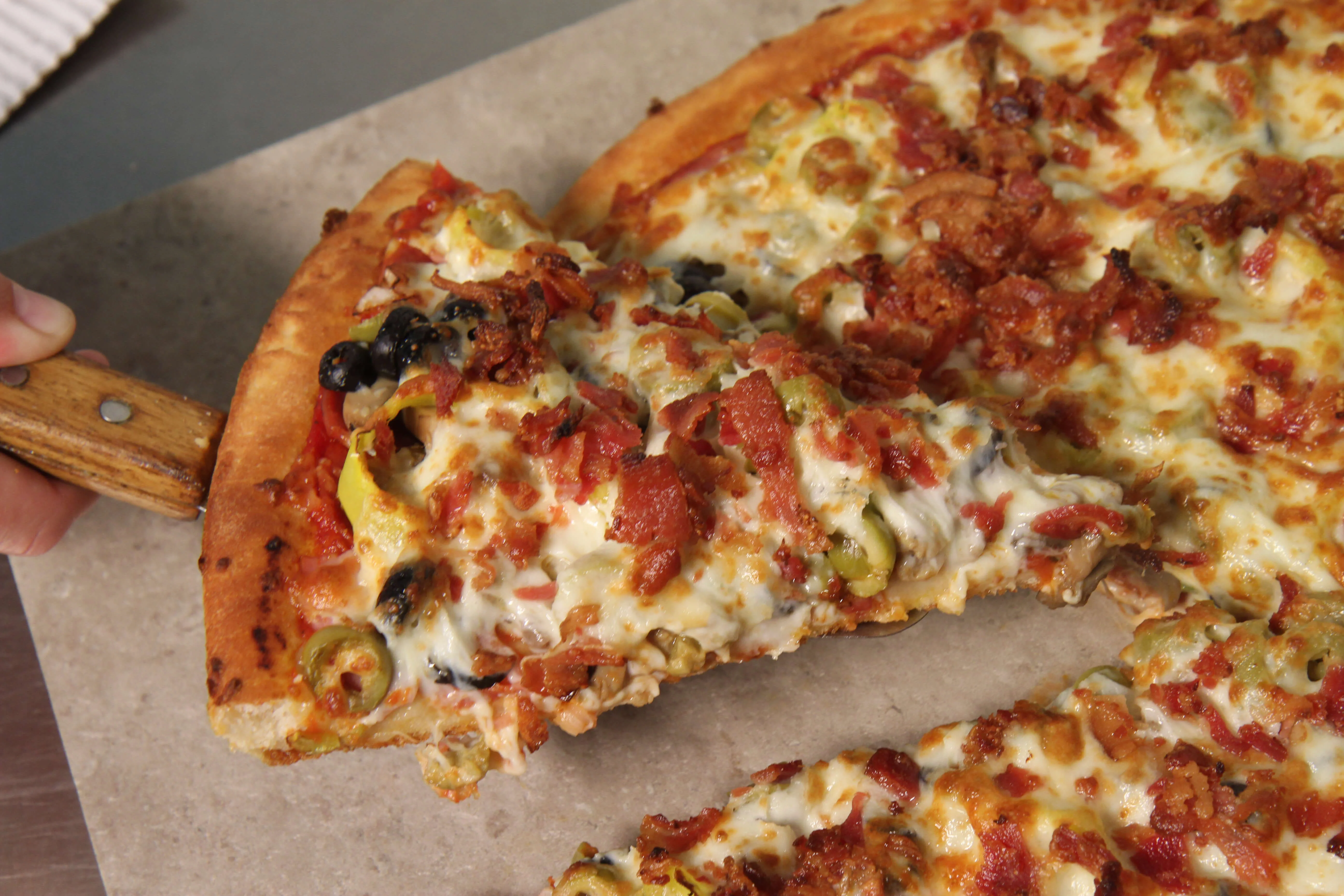 Delicious meat lover's pizza with crispy crust