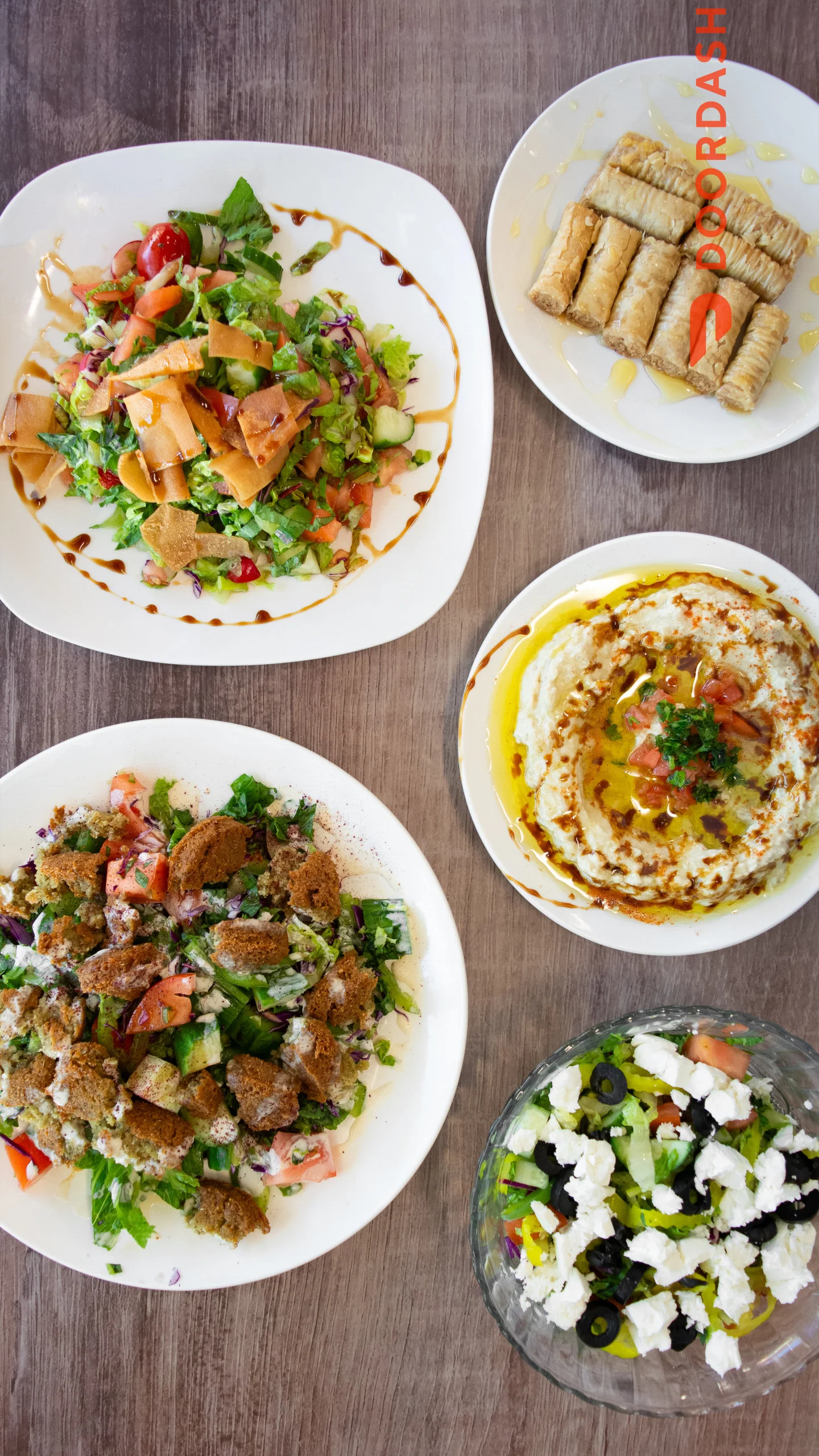 Mediterranean mezze platter with hummus and salads