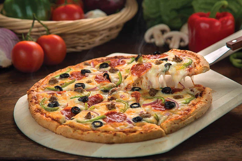 Delicious pepperoni pizza with melted cheese