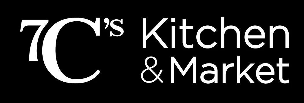 Logo of 7C's Kitchen & Market on a black background