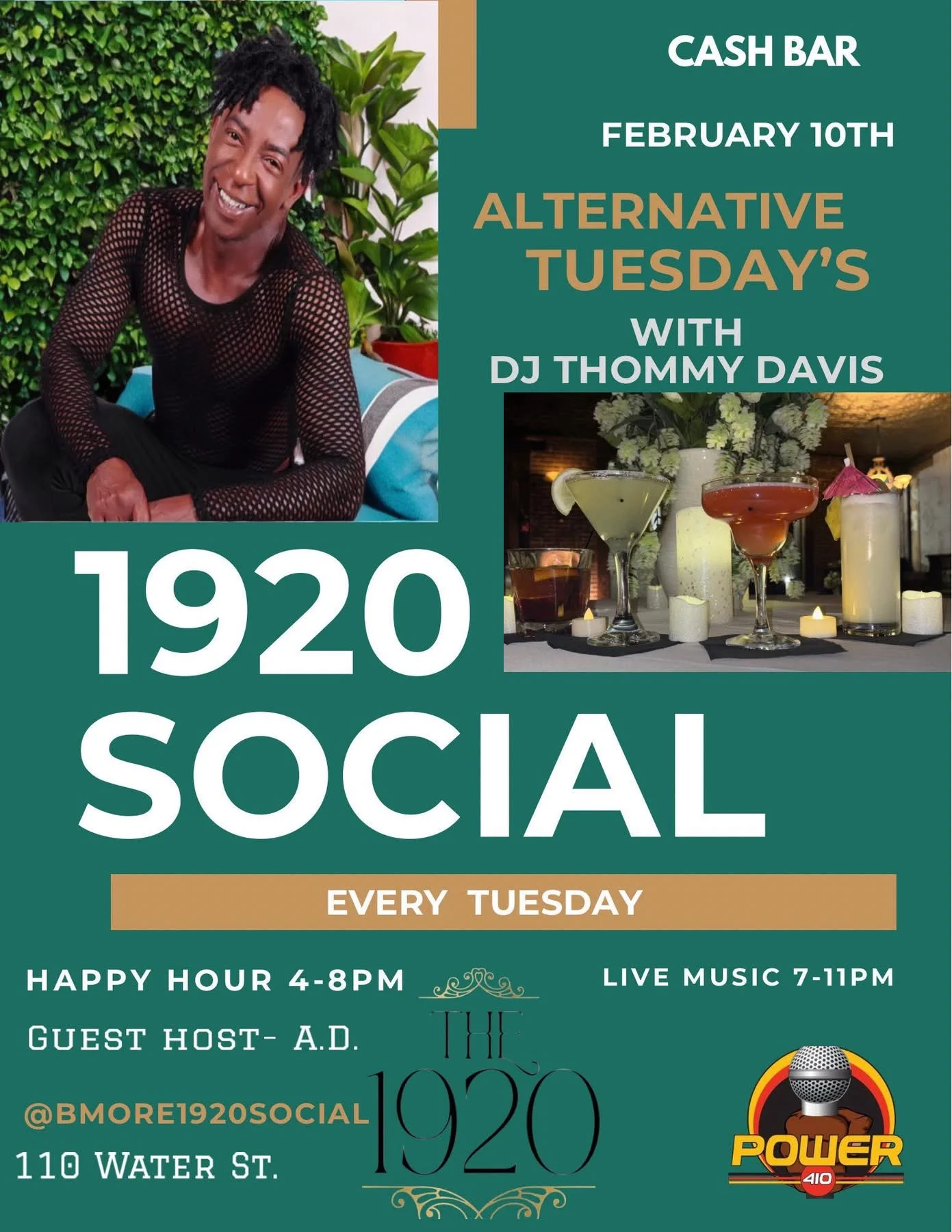 Promotional flyer for Alternative Tuesdays at 1920 Social with DJ