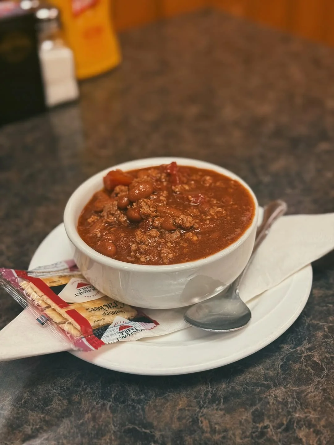 Hearty bowl of American chili with beans and ground meat