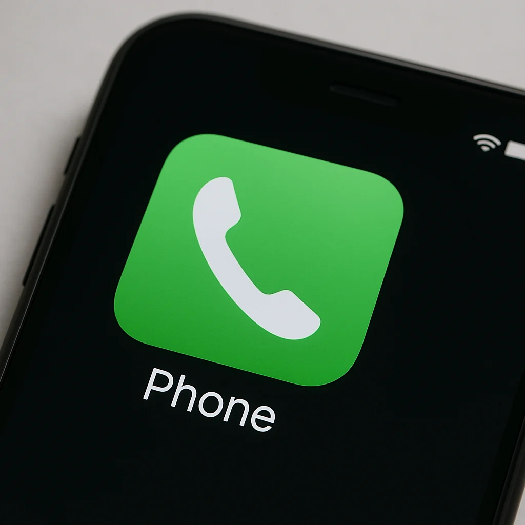 Close-up of a smartphone displaying the phone app icon