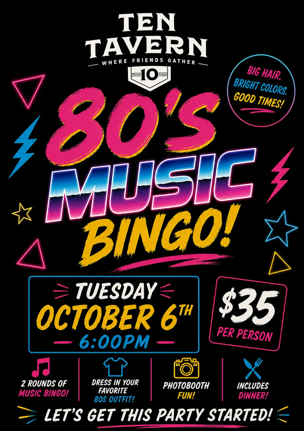 80s Music Dinner Night Bingo