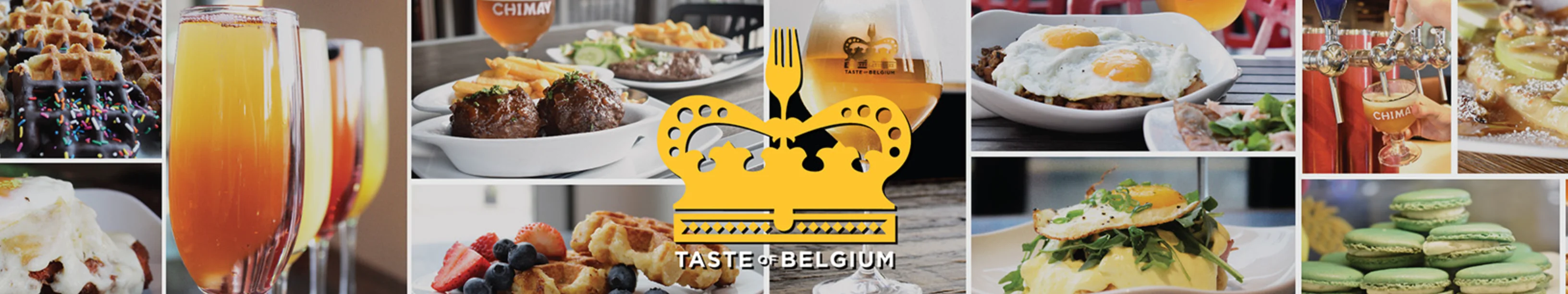 Belgian waffles with toppings and craft beers in a vibrant restaurant setting