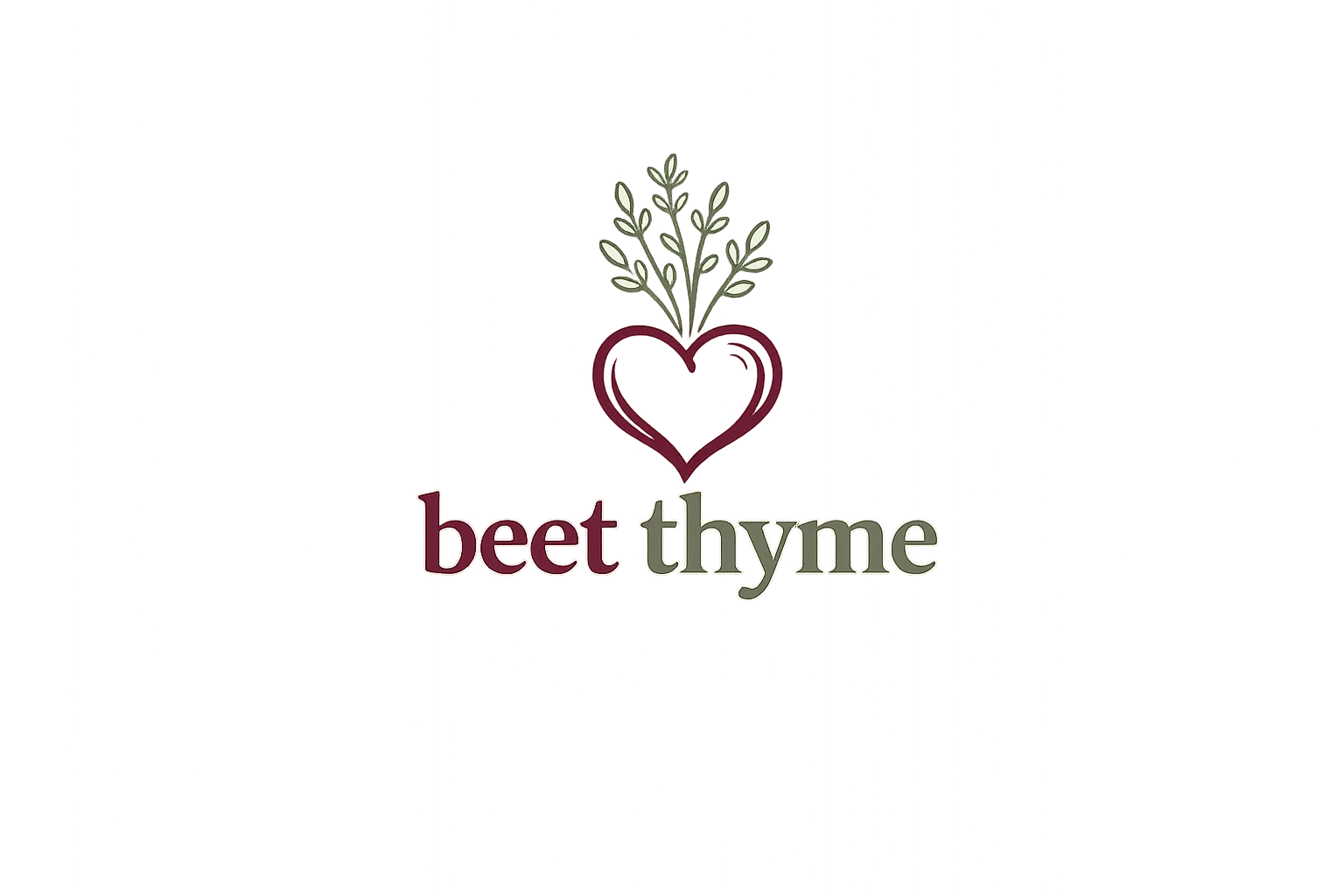 A logo featuring the text 'beet thyme' with a heart and leafy design, suggesting a connection to nature and health.