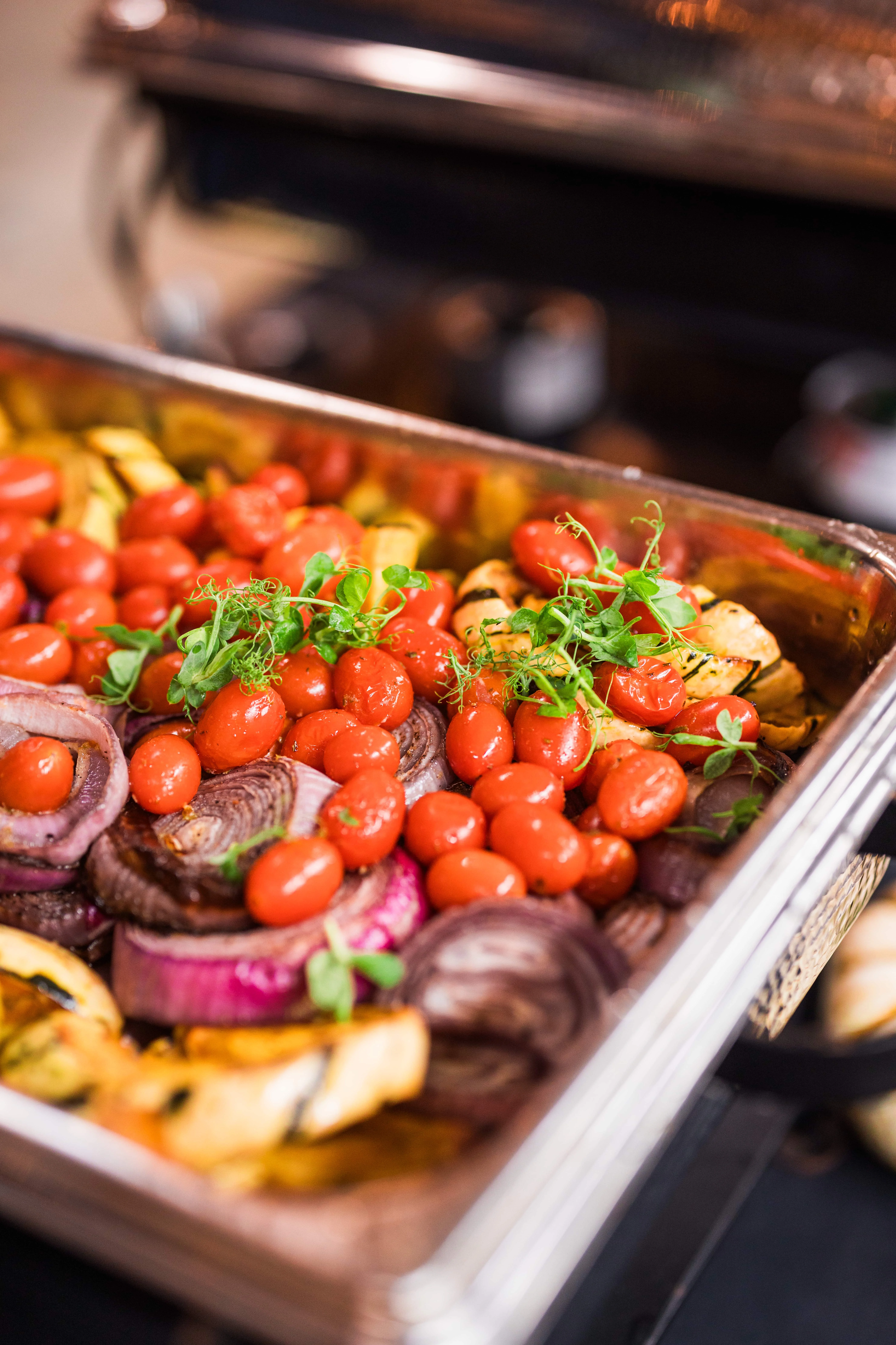 Mediterranean roasted vegetable platter with cherry tomatoes