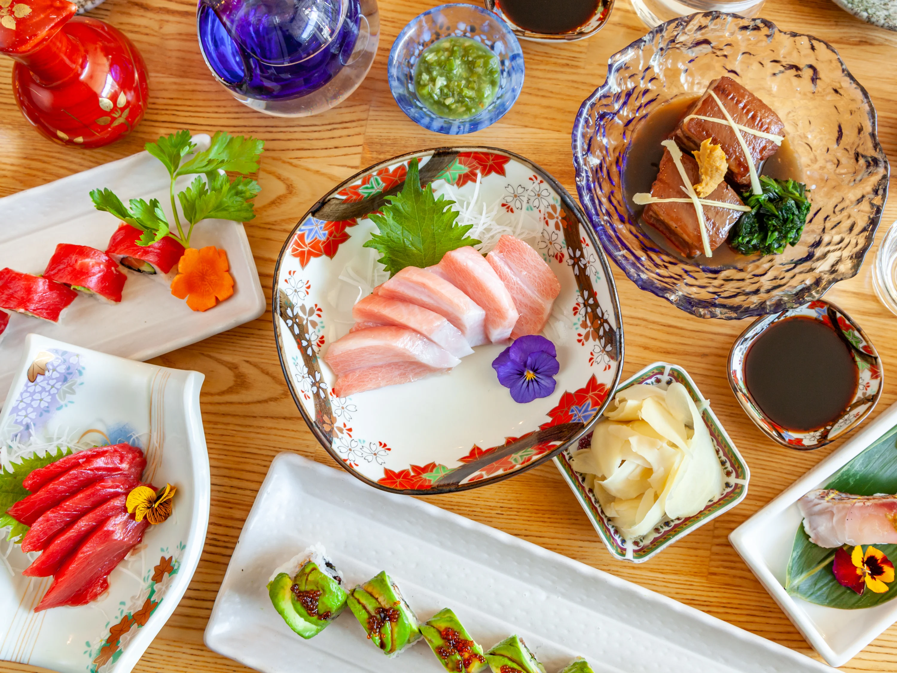Assorted Japanese sushi platter with sashimi and rolls