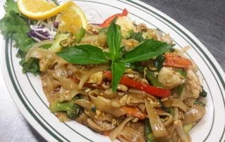 Thai pad see ew with chicken and vegetables