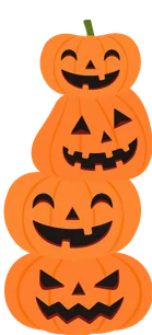 Illustrated Halloween jack-o'-lantern pumpkins on a transparent background