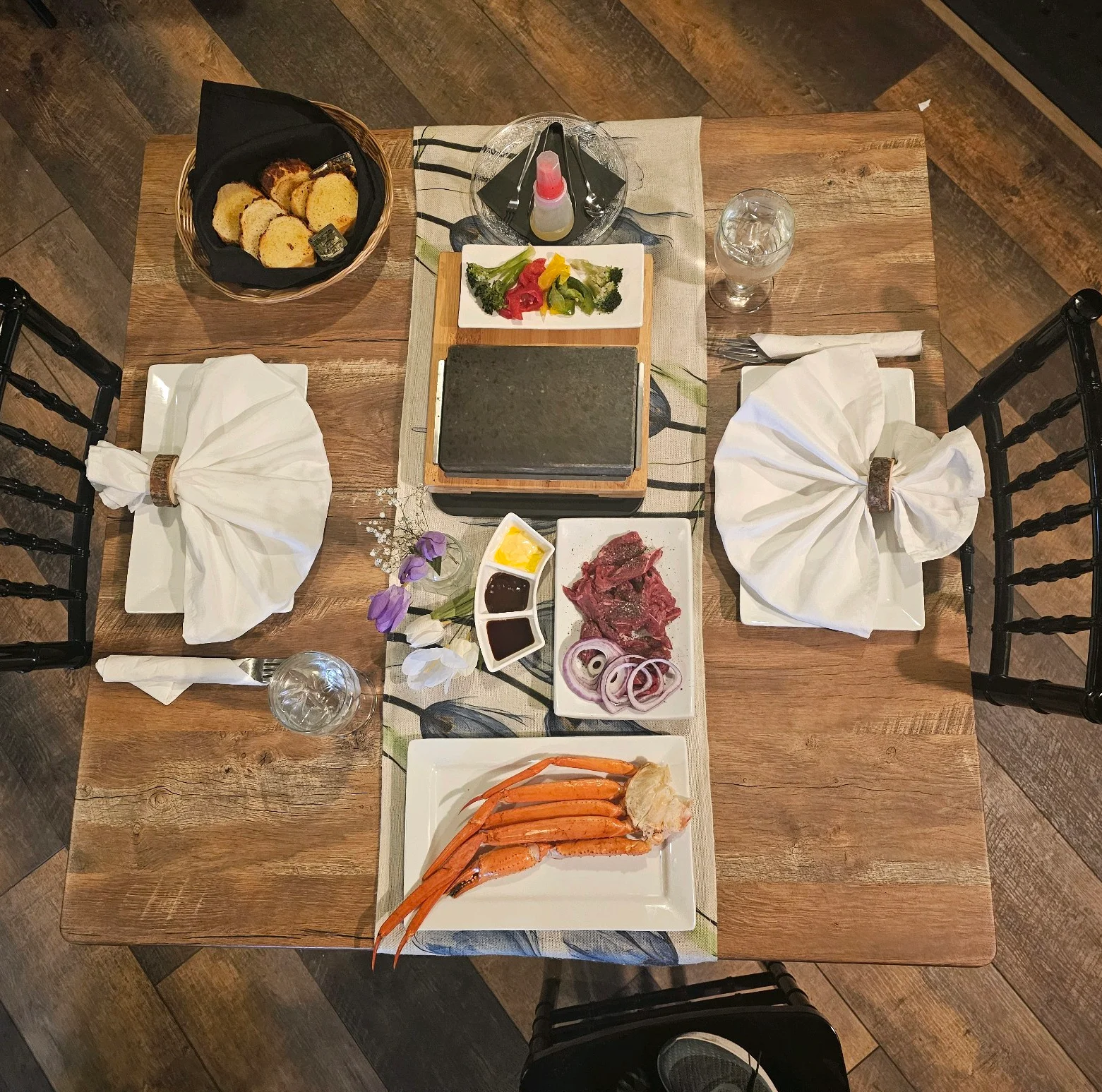 Elegant seafood platter with crab legs and assorted sides