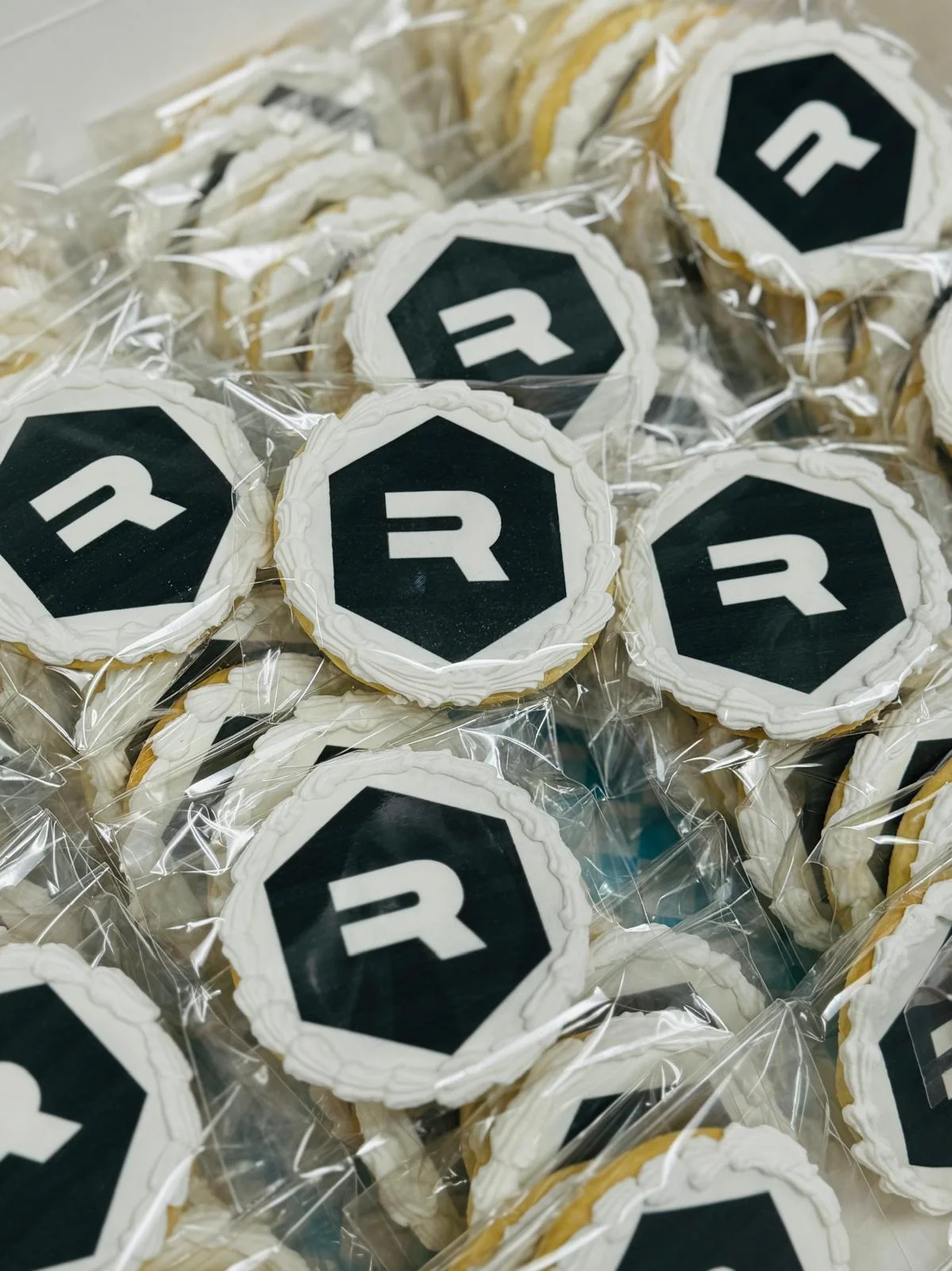 Custom logo cookies in clear packaging for a special event