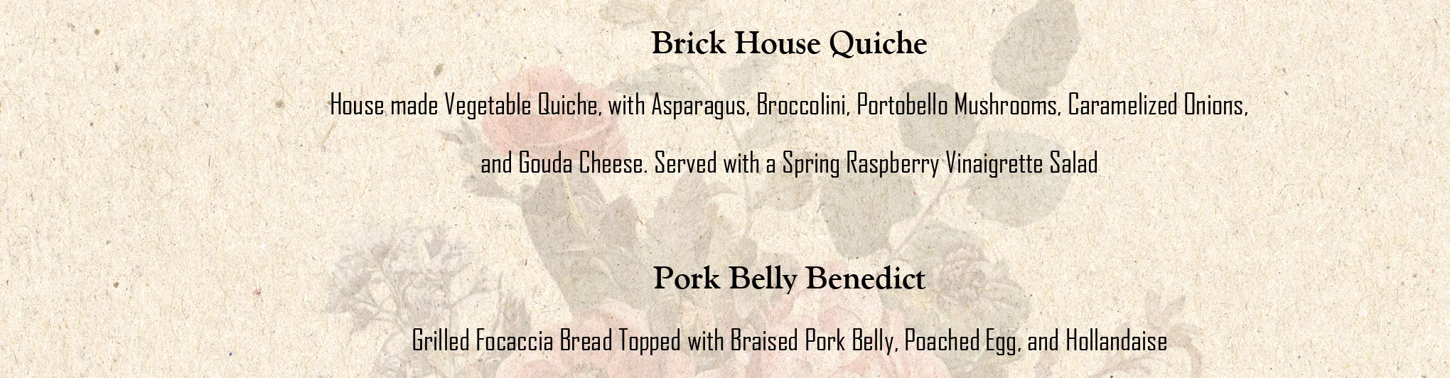 Mother's Day brunch menu featuring diverse dishes