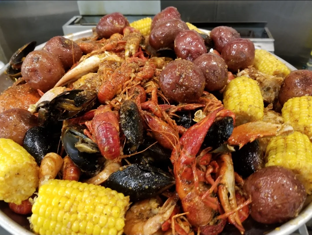 Louisiana seafood boil with shrimp and corn