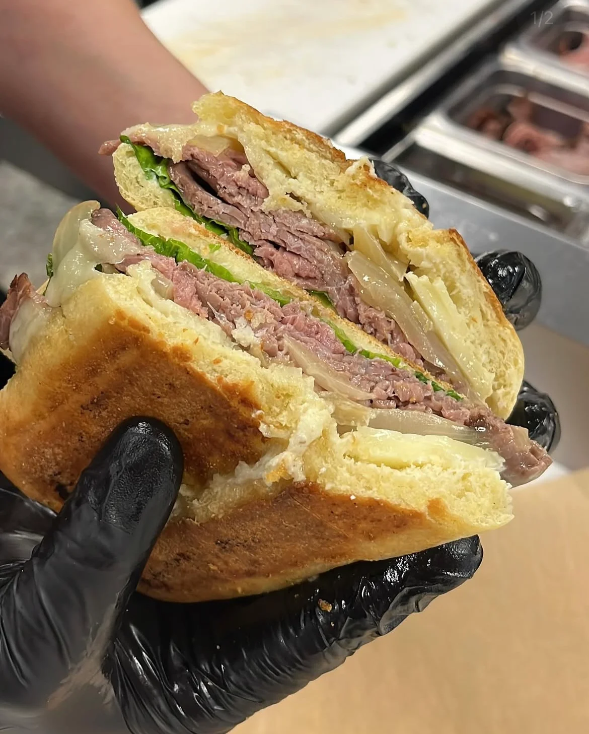 Classic Italian beef sandwich with melted cheese