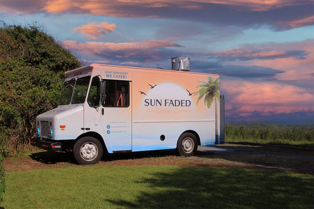Food truck serving coastal comfort food by the beach