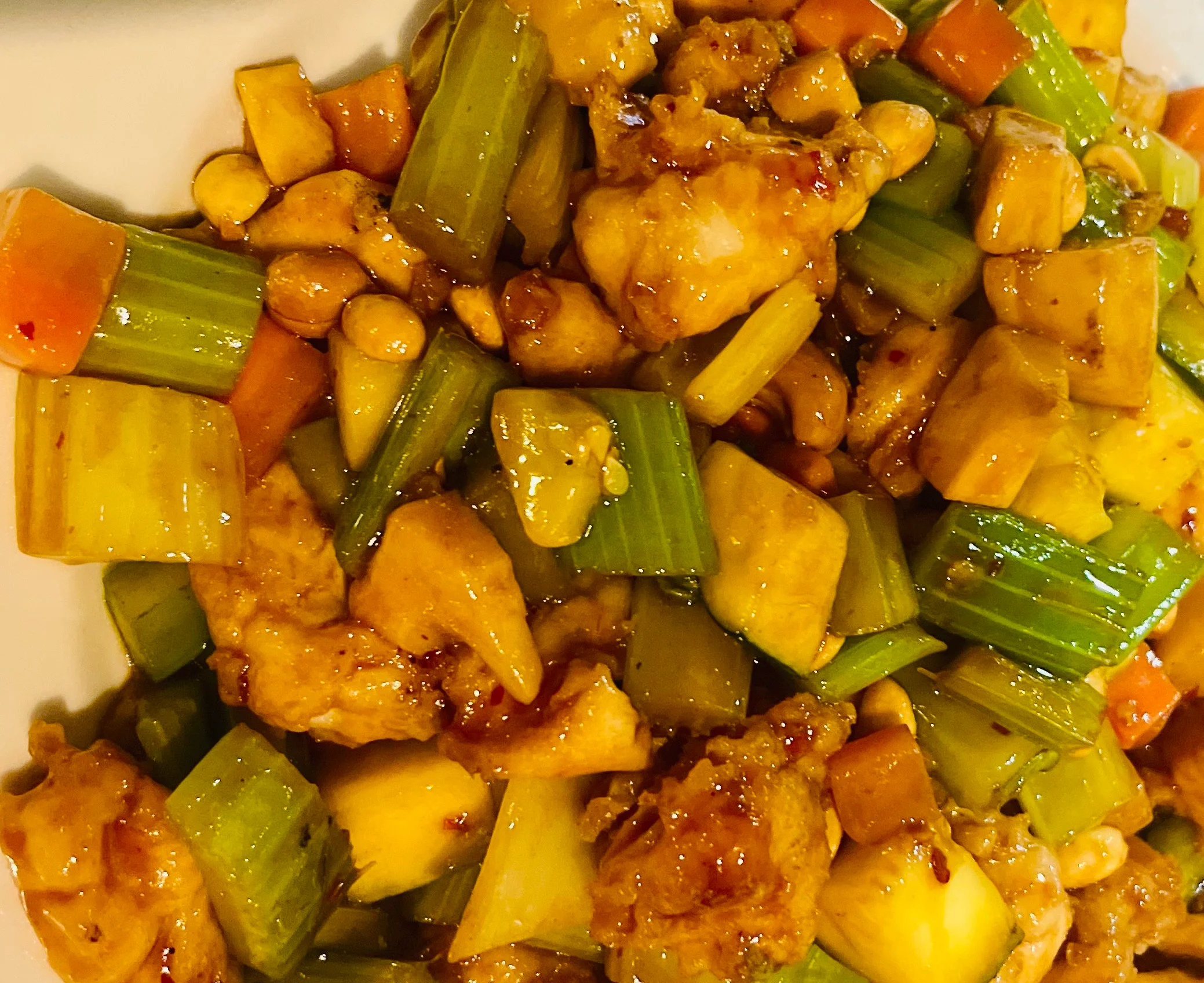 Chinese sweet and sour chicken stir-fry with vegetables