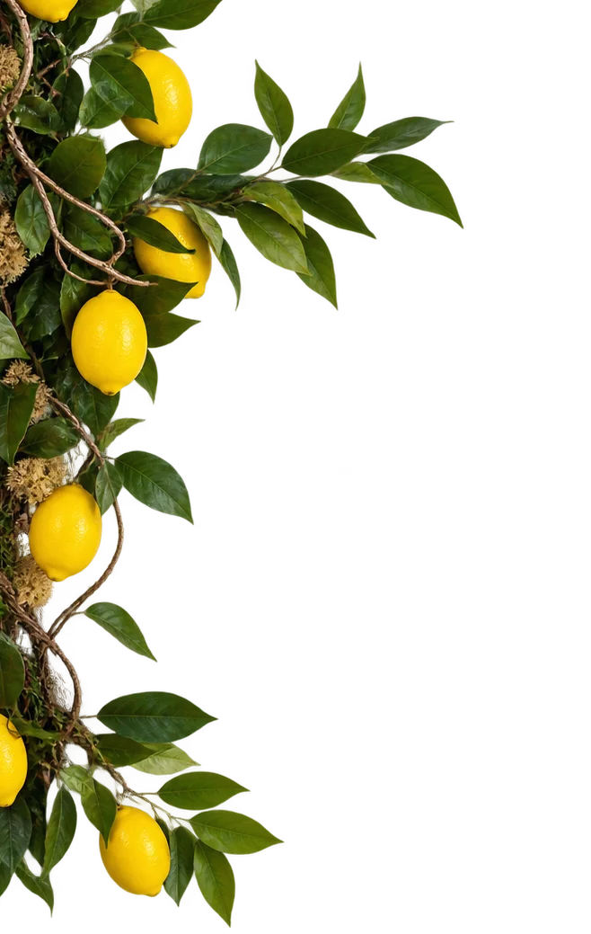 Vibrant lemon branch with fresh lemons and green leaves
