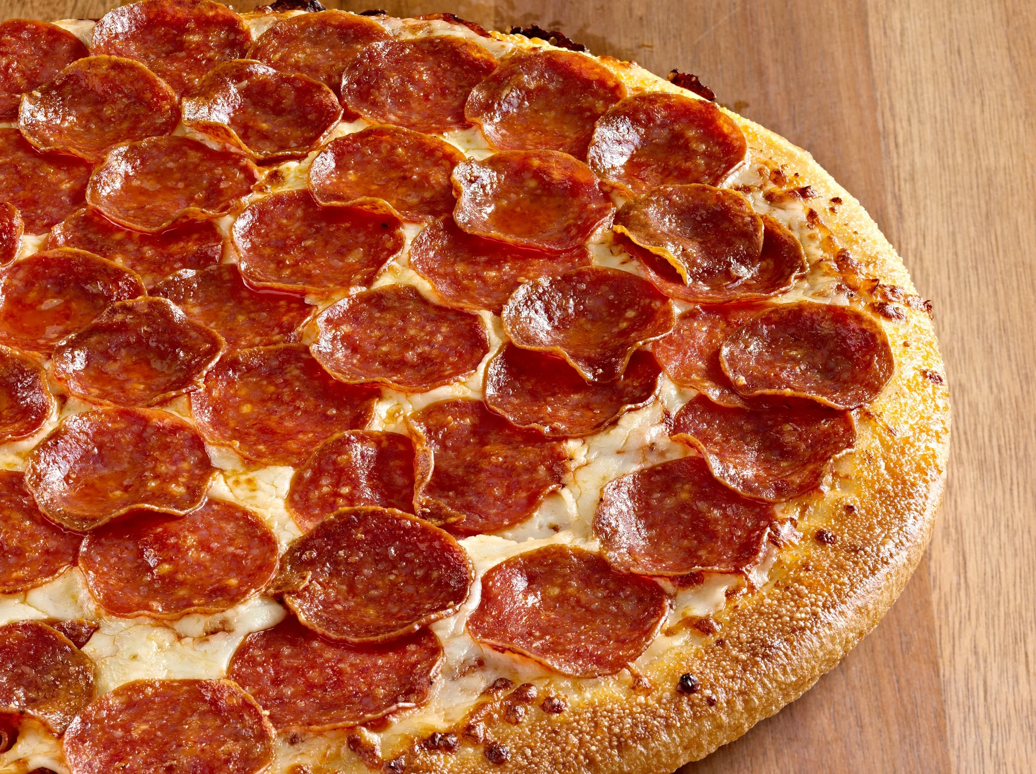 Pepperoni pizza with a golden crust