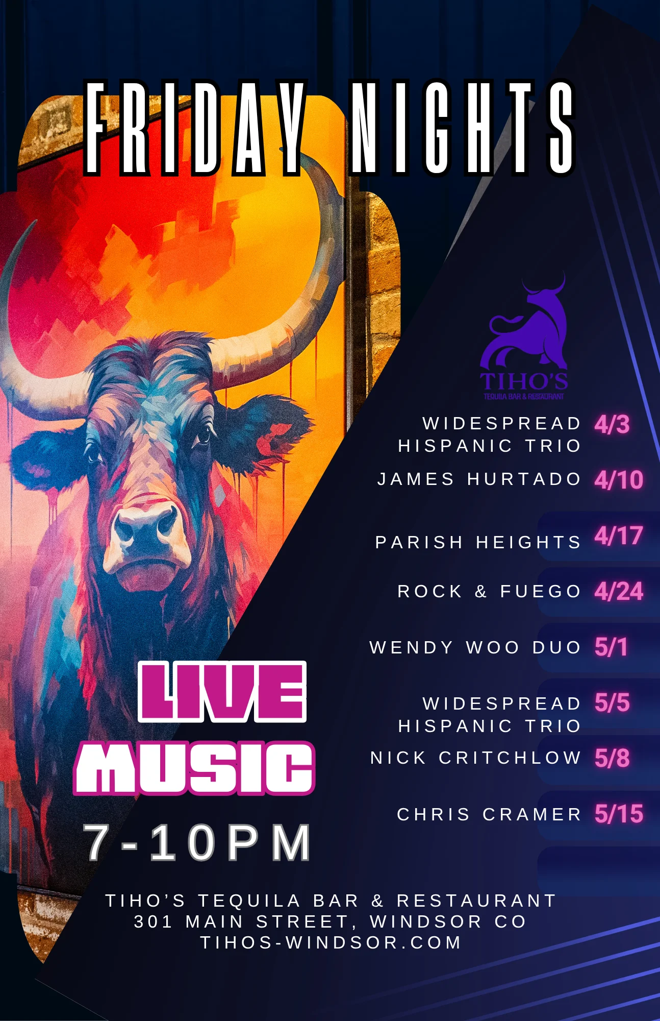 Live music event poster featuring vibrant colors and musical elements.