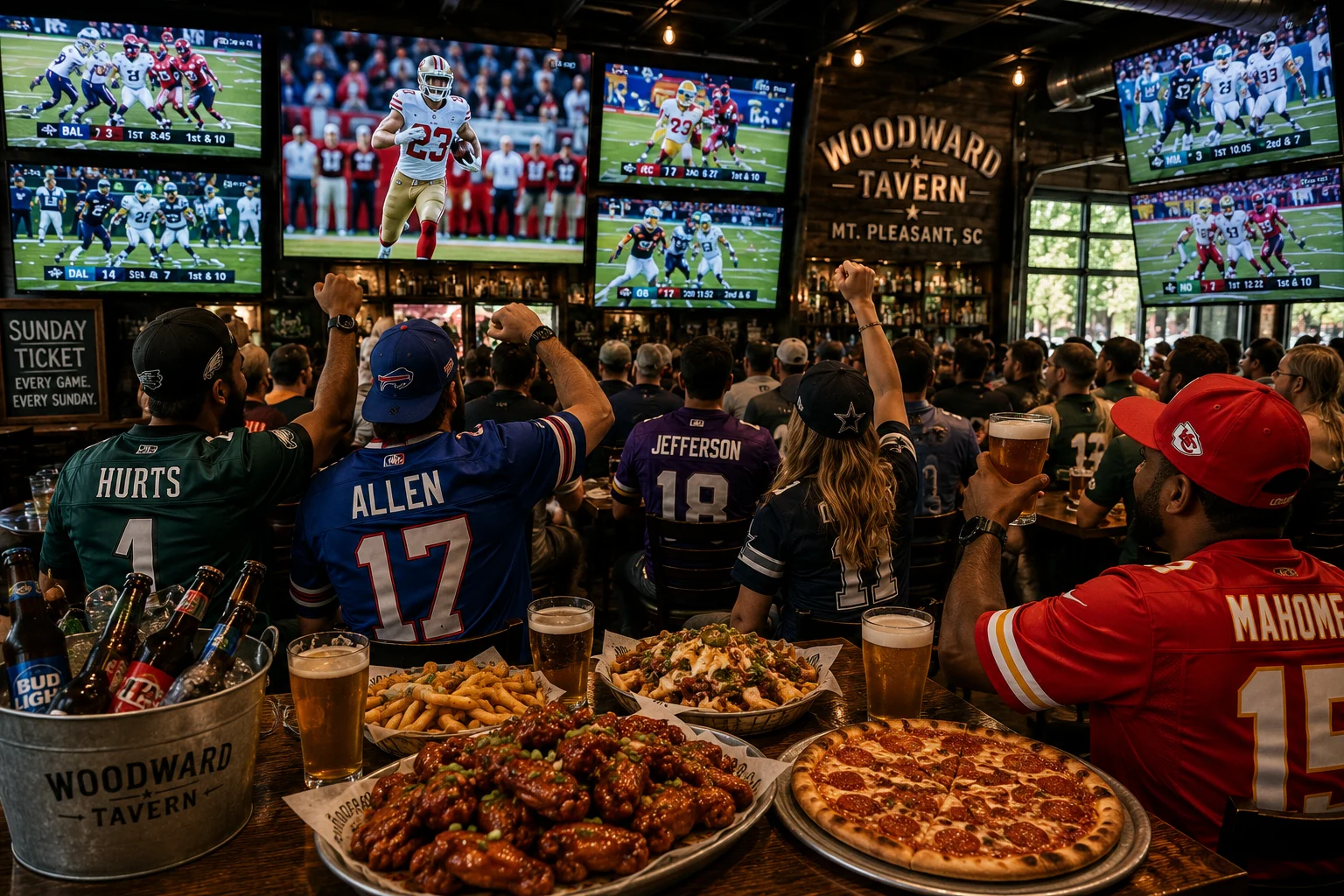 NFL Sunday Ticket football watch party at Woodward Tavern in Mount Pleasant SC