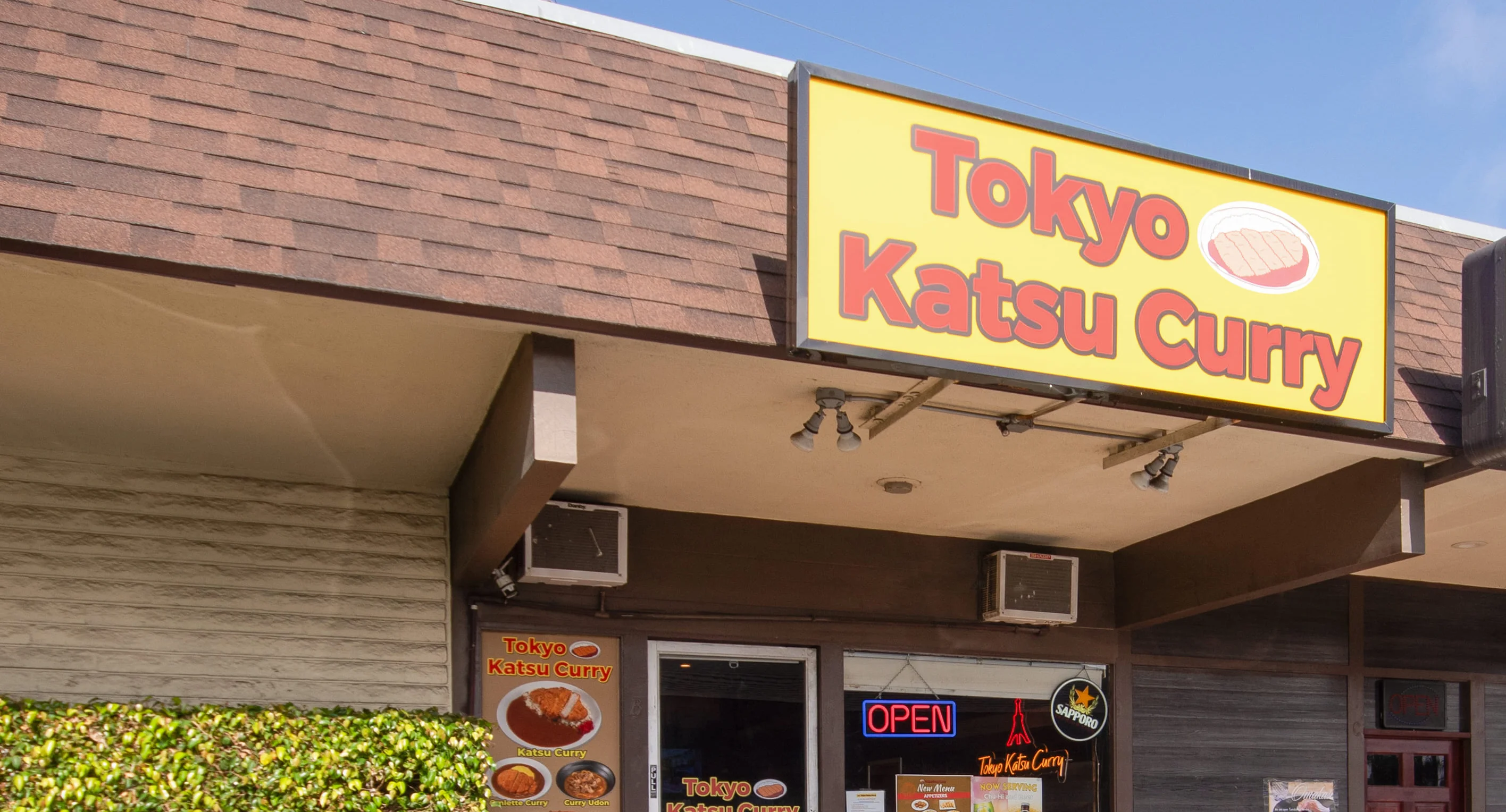 Exterior of Tokyo Katsu Curry restaurant with open sign