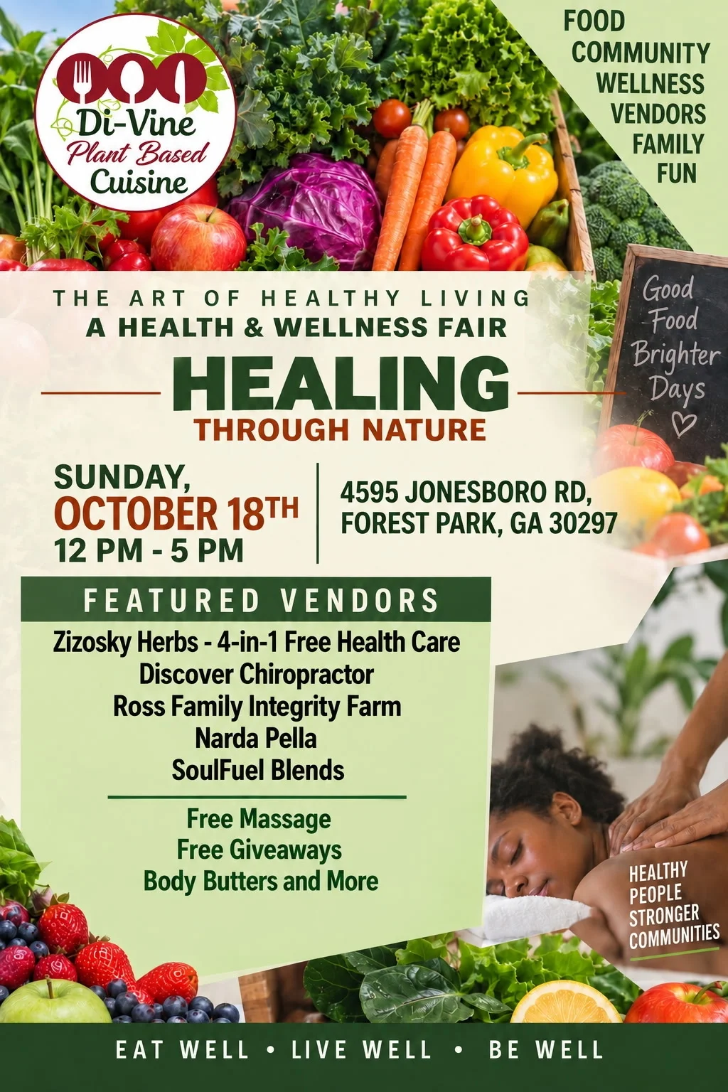 4th anniversary celebration flyer with fresh vegetables and festive design.