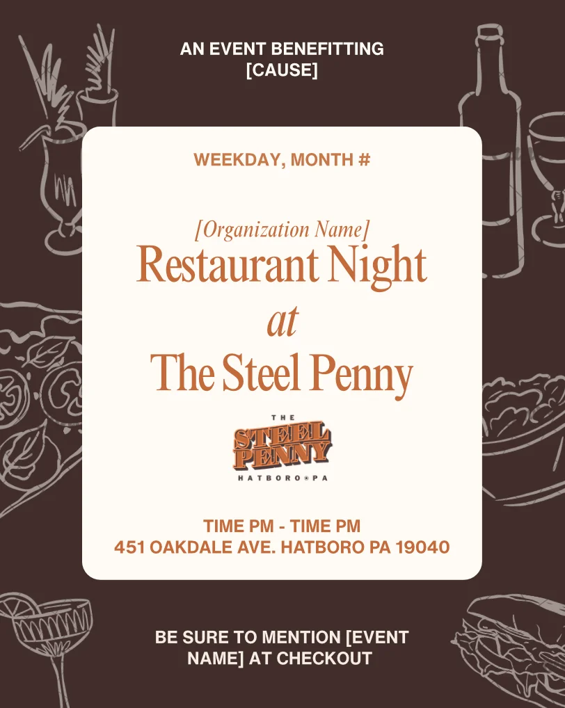 Event flyer for Restaurant Night at The Steel Penny